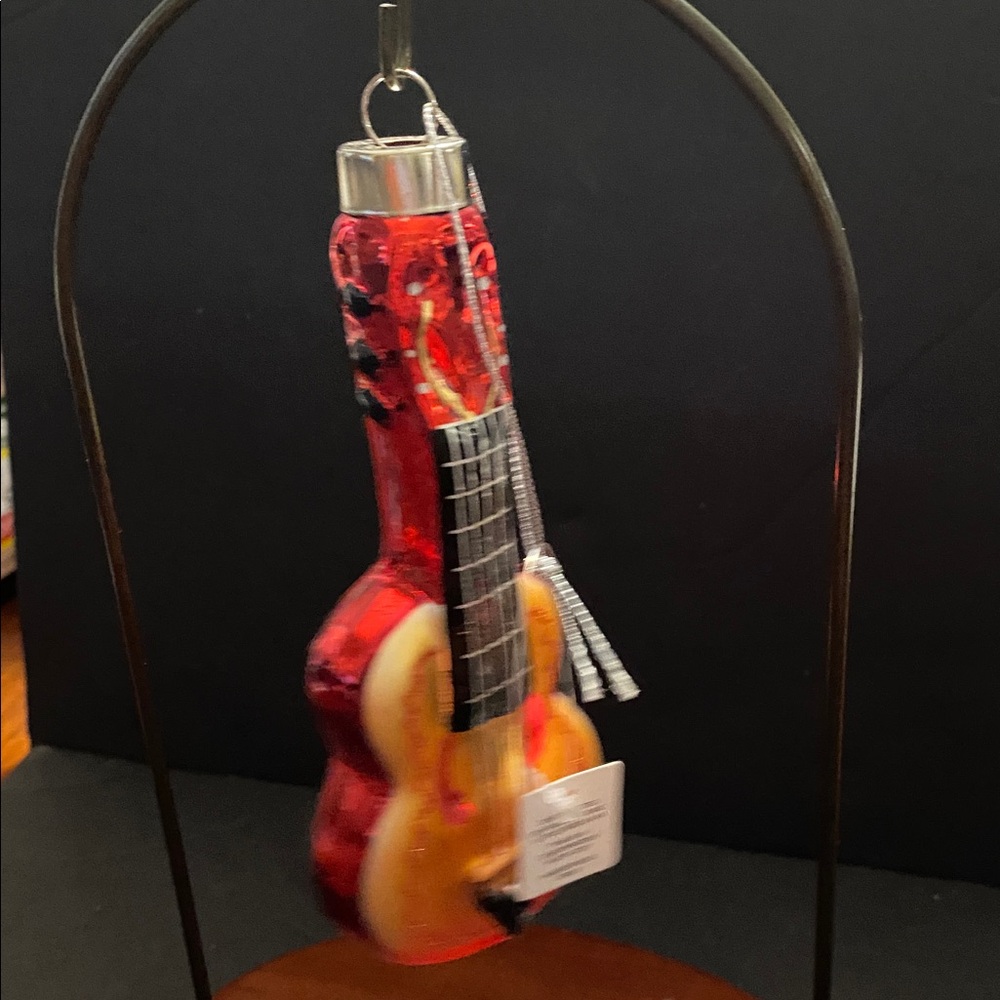 Dillards Red and Gold Guitar Glass Ornament NWT